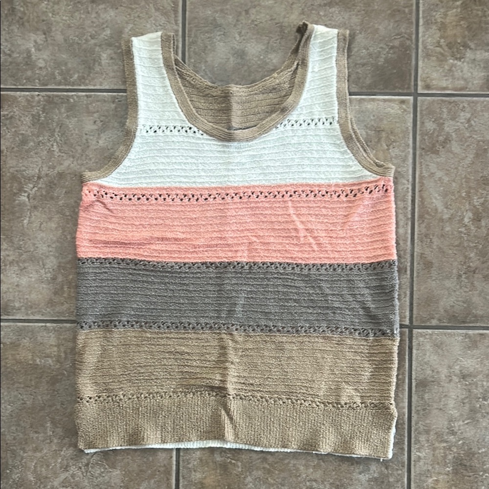Striped Crochet Knit Tank Top Size Medium